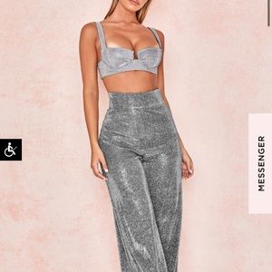 SILVER SPARKLY WIDE LEG TROUSERS